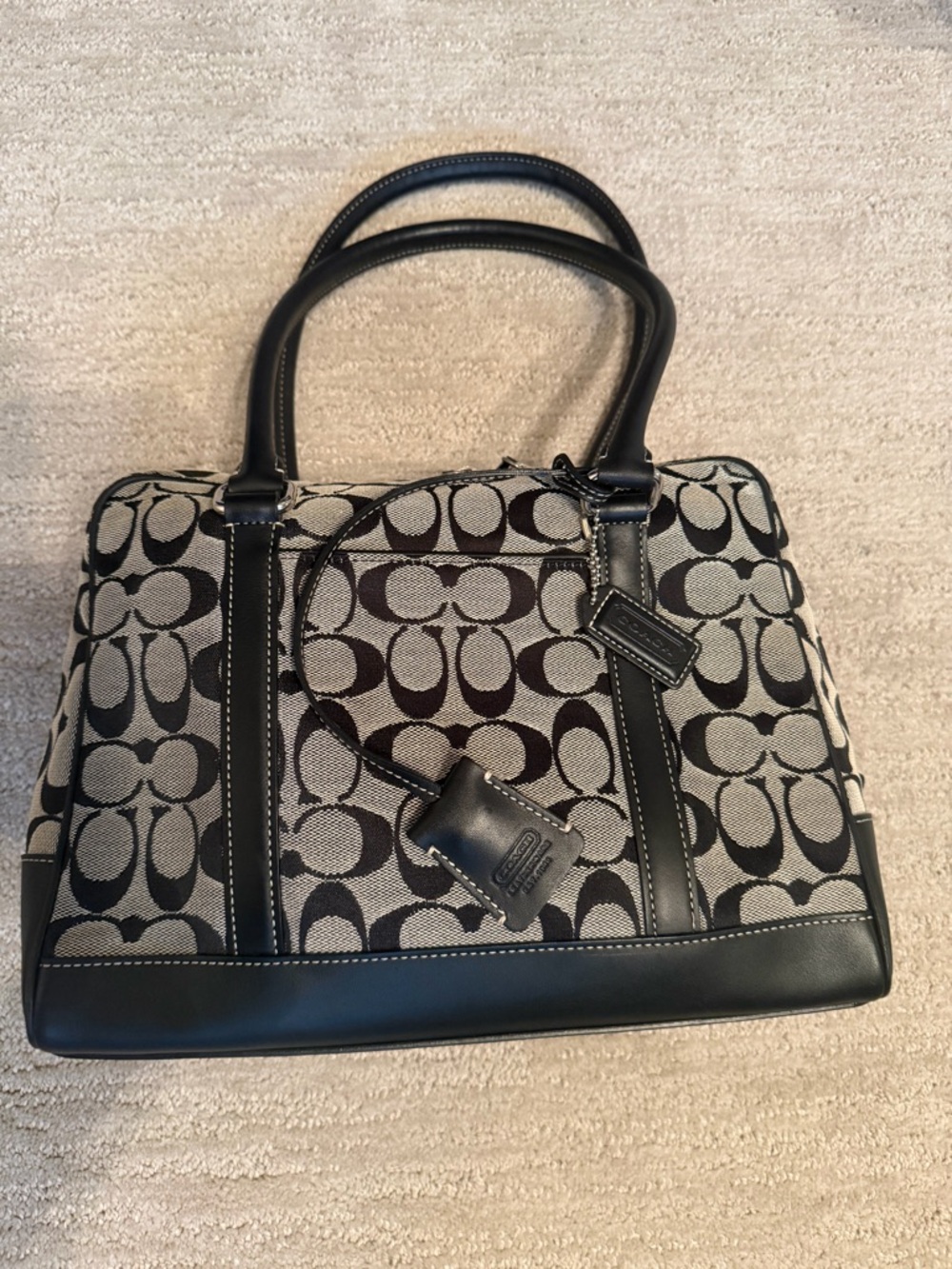 Coach Canvas Signature Satchel in Black and Cream